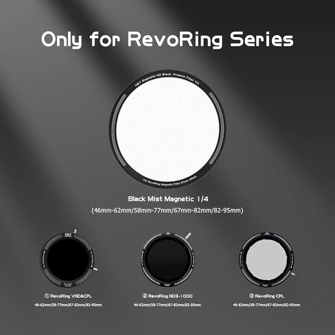 فلتر رذاذ أسود مغناطيسي من H&Y لحلقة RevoRing مقاس 67-82 مم، فلتر عدسة نشر ناعم 1/4، رذاذ أسود احترافي للصور الشخصية والفيديو الروائي، زجاج بصري ألماني in Kuwait