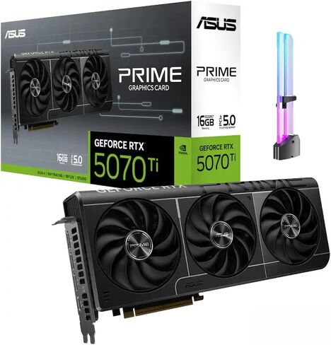 ASUS Prime RTX 5070 Ti OC 16GB GDDR7 GPU، PCIe 5.0، HDMI 2.1b، 3X DP 2.1b، ألعاب FPS عالية 4K، كمبيوتر منشئ، إنشاء AI، تحرير الفيديو، عرض ثلاثي الأبعاد، بث، ذكاء اصطناعي محلي، مع حامل GPU in Kuwait