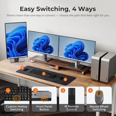محول TESmart DP KVM 3 شاشات 2 جهاز كمبيوتر 8K@60 هرتز، USB 3.0 KVM Switch شاشة ثلاثية 2 جهاز كمبيوتر DisplayPort 1.4، EDID، 1G Ethernet، مفتاح Hotkey، 4K@144 هرتز للألعاب والمكتب المنزلي in Kuwait