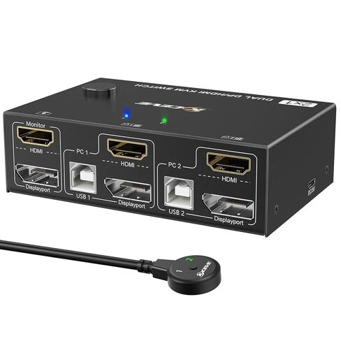 KVM Switch 2 كمبيوتر 2 شاشات DP HDMI، شاشات مزدوجة Displayport KVM Switcher يدعم 4K@60 هرتز لجهازي كمبيوتر مشاركة لوحة المفاتيح والماوس والشاشة in Kuwait