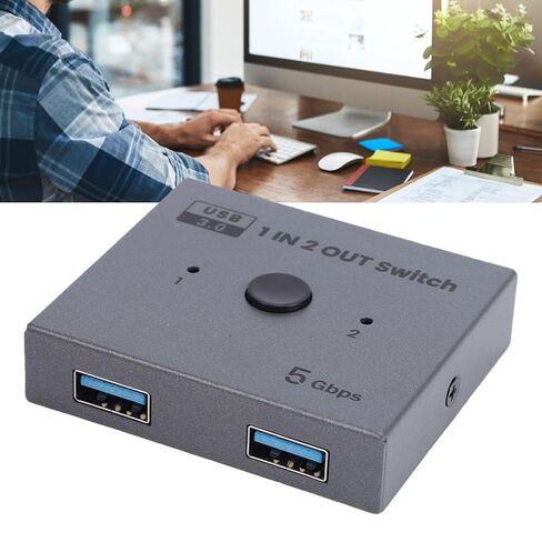 Fabater USB 3.0 Switcher, Bidirectional 2 in 1 Out 1 in 2 Out 3 Port Aluminium Alloy USB Switcher for Keyboard, Mouse, Printer, Card Reader in Kuwait