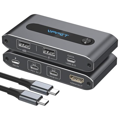 USB C KVM Switch 1 شاشات 2 كمبيوتر محمول 4K @ 60 هرتز HDMI KVM Switch 2 منفذ مشاركة 1 شاشة لوحة مفاتيح ماوس محركات الأقراص الصلبة دعم الطابعة 100 وات شحن لأجهزة الكمبيوتر المحمول in Kuwait