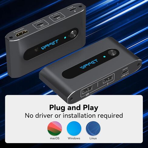 USB C KVM Switch 1 شاشات 2 كمبيوتر محمول 4K @ 60 هرتز HDMI KVM Switch 2 منفذ مشاركة 1 شاشة لوحة مفاتيح ماوس محركات الأقراص الصلبة دعم الطابعة 100 وات شحن لأجهزة الكمبيوتر المحمول in Kuwait