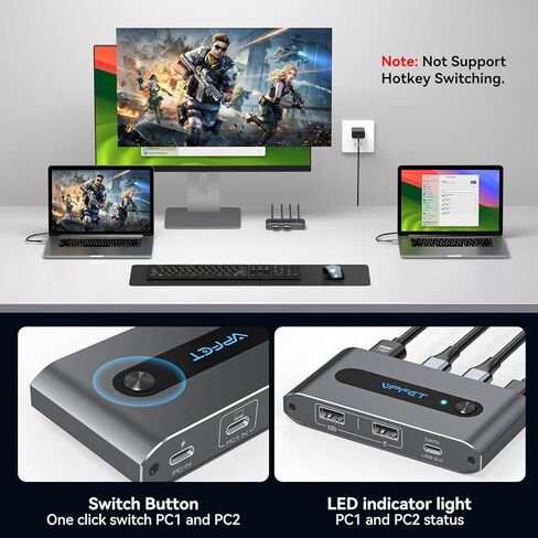 USB C KVM Switch 1 شاشات 2 كمبيوتر محمول 4K @ 60 هرتز HDMI KVM Switch 2 منفذ مشاركة 1 شاشة لوحة مفاتيح ماوس محركات الأقراص الصلبة دعم الطابعة 100 وات شحن لأجهزة الكمبيوتر المحمول in Kuwait