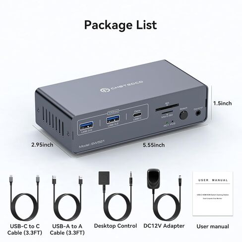 USB C KVM Switch 2 شاشات 2 أجهزة كمبيوتر HDMI 4K60 هرتز EDID KVM محطة إرساء لـ 1 كمبيوتر محمول 1 مشاركة سطح المكتب شاشة مزدوجة 13 في 1 قفص الاتهام in Kuwait
