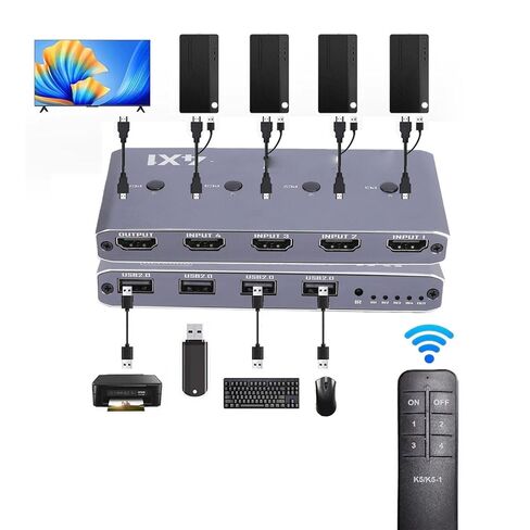 Bewinner 4K 60Hz HDMI KVM with USB 2.0 for 4 Computers, 4 Port Switcher Share One Monitor & USB Devices, Support CEC VRR ALLM, Aluminum Housing in Kuwait