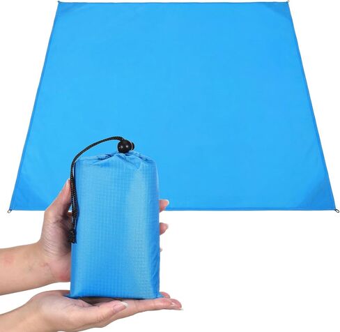 Pocket Picnic Blanket, Sandproof Lightweight Pocket Camping Tarp, 55″x 60″ Foldable & Fits into Small Bag, Waterproof Foldable Blankets Picnic Mat for Beach, Camping Grass Lawn Park Accessories (Blue) in Kuwait
