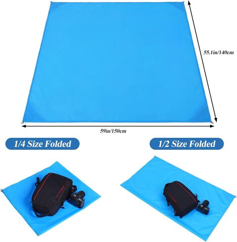 Pocket Picnic Blanket, Sandproof Lightweight Pocket Camping Tarp, 55″x 60″ Foldable & Fits into Small Bag, Waterproof Foldable Blankets Picnic Mat for Beach, Camping Grass Lawn Park Accessories (Blue) in Kuwait