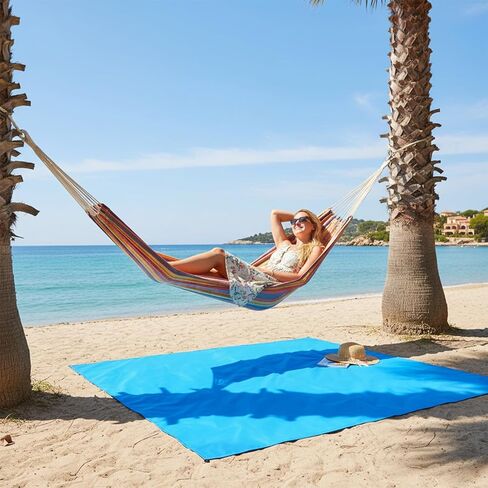 Pocket Picnic Blanket, Sandproof Lightweight Pocket Camping Tarp, 55″x 60″ Foldable & Fits into Small Bag, Waterproof Foldable Blankets Picnic Mat for Beach, Camping Grass Lawn Park Accessories (Blue) in Kuwait