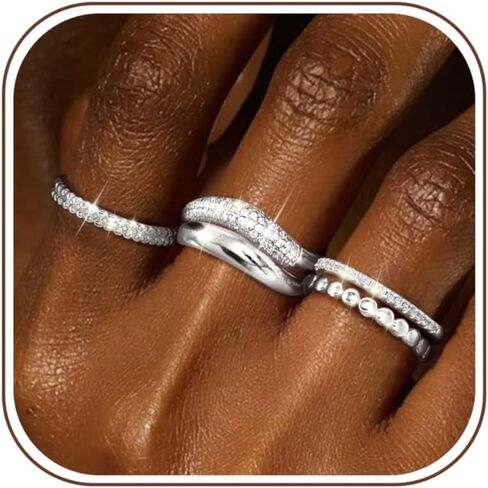 حلقات FlorideCo Gold قابلة للتكديس للنساء غير التشويث 14K الذهب المطلي بالذهب مكدسة Zirconia Zirconia thumb مجموعة بيان عصري حلقات الفرقة in Saudi Arabia