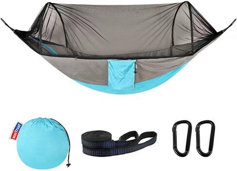 Camping Hammock with Mosquito Net - Double & Single Portable Hammocks with 2 Tree Straps, Lightweight Hammock Tent for Outdoor Camping, Hiking, Backpacking, Beach & Backyard (Blue) in Saudi Arabia