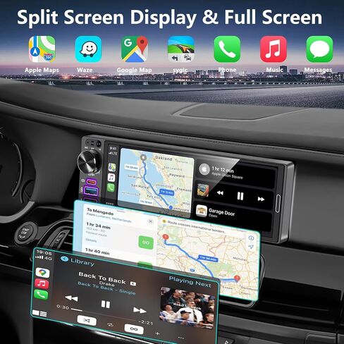 ستيريو السيارة أحادي الدين من REAKOSOUND - قم بترقية سيارتك القديمة، 6.5 بوصة مع Apple CarPlay اللاسلكي وAndroid Auto، راديو السيارة مع بلوتوث، كاميرا احتياطية جاهزة، FM/USB/SWC/MIC in Kuwait