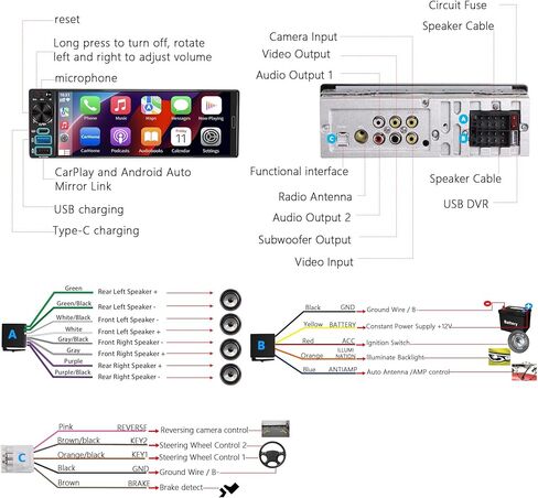 ستيريو السيارة أحادي الدين من REAKOSOUND - قم بترقية سيارتك القديمة، 6.5 بوصة مع Apple CarPlay اللاسلكي وAndroid Auto، راديو السيارة مع بلوتوث، كاميرا احتياطية جاهزة، FM/USB/SWC/MIC in Kuwait