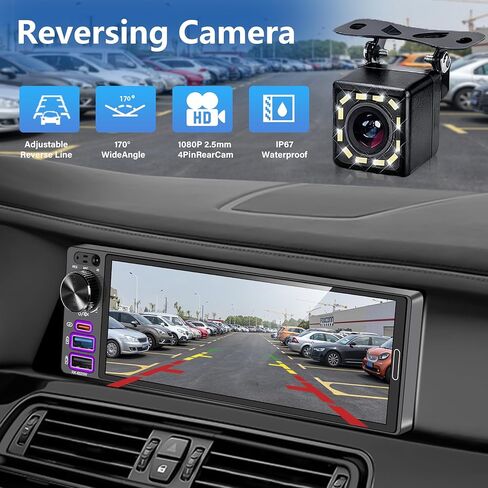 ستيريو السيارة أحادي الدين من REAKOSOUND - قم بترقية سيارتك القديمة، 6.5 بوصة مع Apple CarPlay اللاسلكي وAndroid Auto، راديو السيارة مع بلوتوث، كاميرا احتياطية جاهزة، FM/USB/SWC/MIC in Kuwait