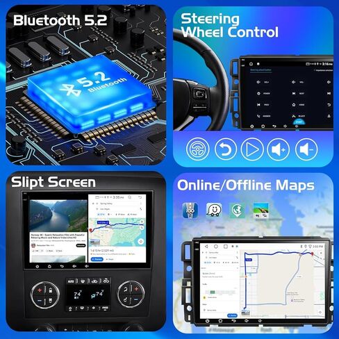راديو سيارة 32 جيجا مطور لسيارة Chevy Silverado/GMC Sierra Yukon/Buick Enclave 2007 2008 2009 2010 2011 2012 مع Carplay اللاسلكي وAndroid Auto 8 بوصة شاشة لمس فائقة الدقة، AM/FM/RDS، كاميرا احتياطية، SWC in Kuwait