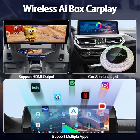 صندوق فيديو سيارة LEXXSON لسيارة BMW، Android 13 Wireless Ai Box Carplay مع 8G+128G/واي فاي مزدوج/GPS/شاشة مقسمة، محول CarPlay/دعم Android التلقائي بطاقة Sim 4G ومخرج HDMI in Kuwait