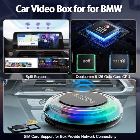 صندوق فيديو سيارة LEXXSON لسيارة BMW، Android 13 Wireless Ai Box Carplay مع 8G+128G/واي فاي مزدوج/GPS/شاشة مقسمة، محول CarPlay/دعم Android التلقائي بطاقة Sim 4G ومخرج HDMI in Kuwait