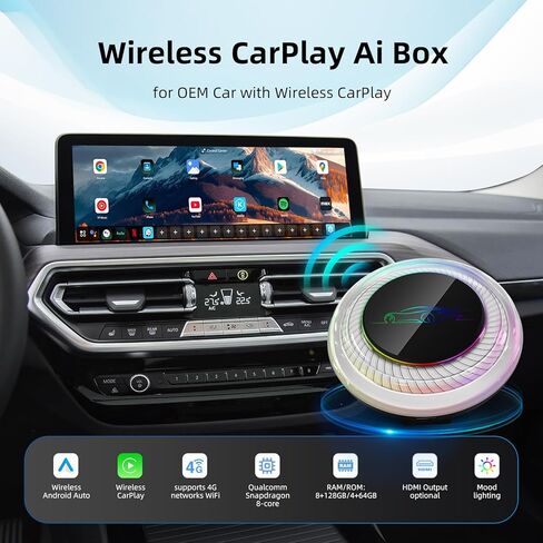 صندوق فيديو سيارة LEXXSON لسيارة BMW، Android 13 Wireless Ai Box Carplay مع 8G+128G/واي فاي مزدوج/GPS/شاشة مقسمة، محول CarPlay/دعم Android التلقائي بطاقة Sim 4G ومخرج HDMI in Kuwait