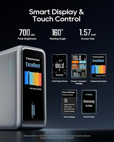 CUKTECH 100W Wall Laptop Charger, 4-Port GaN USB C Charger Block, Smart Display and Touch Control, Fast Charging Power Adapter for MacBook, iPhone 17/16 Series, Galaxy S26, Pixel (Cable Included) in Kuwait