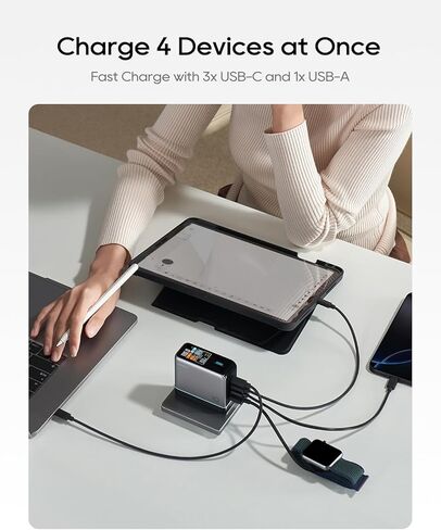 CUKTECH 100W Wall Laptop Charger, 4-Port GaN USB C Charger Block, Smart Display and Touch Control, Fast Charging Power Adapter for MacBook, iPhone 17/16 Series, Galaxy S26, Pixel (Cable Included) in Kuwait