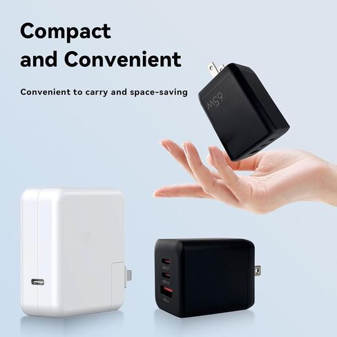 كتلة شاحن USB C بقدرة 65 وات، PPS GaN، محول طاقة مدمج قابل للطي بثلاثة منافذ، محطة شحن سريعة من النوع C متوافقة مع MacBook وGalaxy S24 وiPhone 16/15Pro وSwitch وSteam Deck وGalaxy S24 أسود in Kuwait
