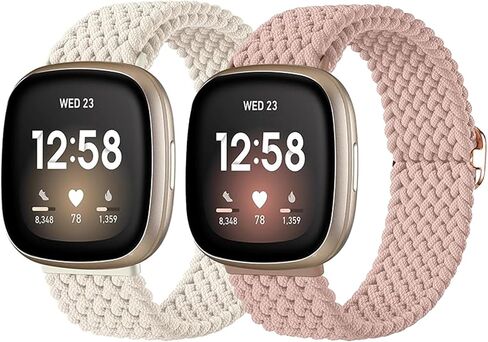عبوتان من الأربطة المقاومة للماء المتوافقة مع Fitbit Versa 3 / Fitbit Versa 4 / Fitbit Sense/Sense 2، أساور معصم بديلة رياضية ناعمة كلاسيكية للنساء والرجال (كبير 7.1 بوصة - 8.7 بوصة، أسود/أسود) in Kuwait
