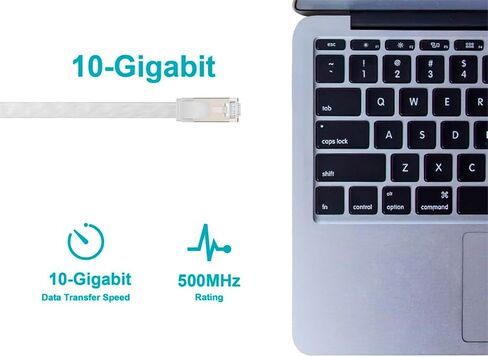 كابل تصحيح Monoprice Cat6A Ethernet - حذاء مسطح نحيف U/FTP 30AWG مصبوب بطول 30 قدم أبيض in Kuwait