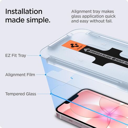 سبايجن GLAStR EZ FIT [عبوتان] مصمم لهاتف iPhone 13 وiPhone 13 PRO واقي شاشة (6.0 بوصة) زجاج مقوى ممتاز - [صديق للحقيبة] in Kuwait