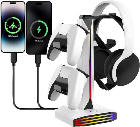 سماعة ألعاب RGB وحامل وحدة التحكم مع إضاءة RGB للاستوديو المنزلي، تصميم موفر للمساحة، مادة ABS in Kuwait