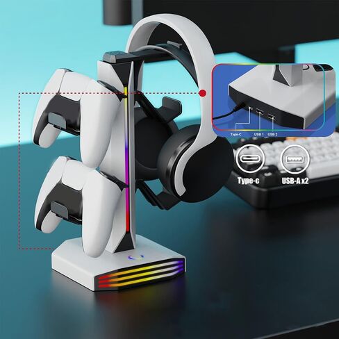 سماعة ألعاب RGB وحامل وحدة التحكم مع إضاءة RGB للاستوديو المنزلي، تصميم موفر للمساحة، مادة ABS in Kuwait