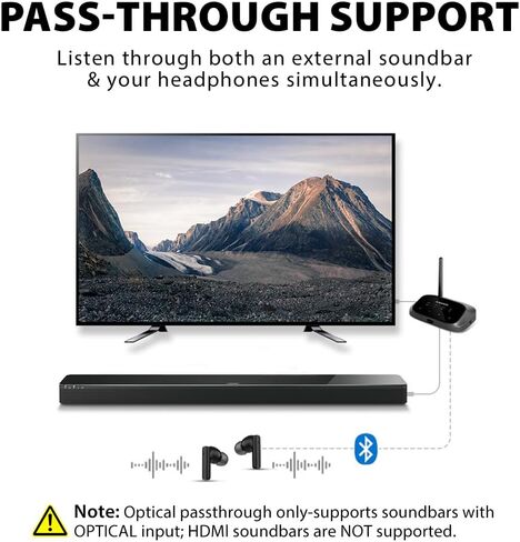 Avantree Oasis Plus Bluetooth Transmitter & Receiver for TV, Easy to Install, Soundbar PassThrough, aptX Low Latency & HD Audio Adapter for 2 Headphones in Saudi Arabia