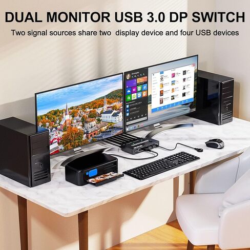 KCEVE KVM Switch 2 شاشات 2 أجهزة كمبيوتر Displayport HDMI، USB 3.0 KVM Switch شاشة مزدوجة 4K@60 هرتز MST مشاركة 4 أجهزة USB ماوس لوحة المفاتيح، مع جهاز تحكم سلكي (4K DP HDMI 2 في 2 خارج KVM) in Kuwait