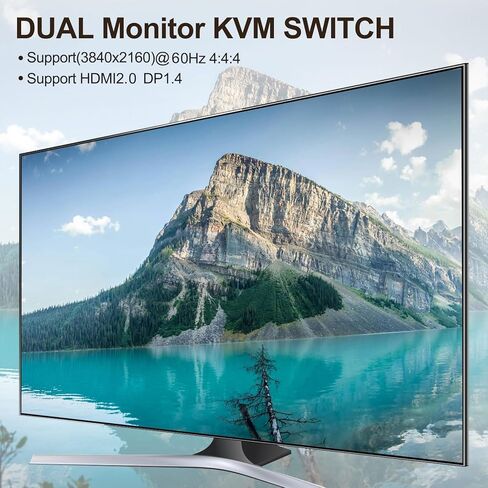 KCEVE KVM Switch 2 شاشات 2 أجهزة كمبيوتر Displayport HDMI، USB 3.0 KVM Switch شاشة مزدوجة 4K@60 هرتز MST مشاركة 4 أجهزة USB ماوس لوحة المفاتيح، مع جهاز تحكم سلكي (4K DP HDMI 2 في 2 خارج KVM) in Kuwait