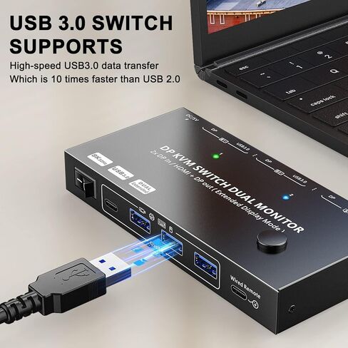 KCEVE KVM Switch 2 شاشات 2 أجهزة كمبيوتر Displayport HDMI، USB 3.0 KVM Switch شاشة مزدوجة 4K@60 هرتز MST مشاركة 4 أجهزة USB ماوس لوحة المفاتيح، مع جهاز تحكم سلكي (4K DP HDMI 2 في 2 خارج KVM) in Kuwait