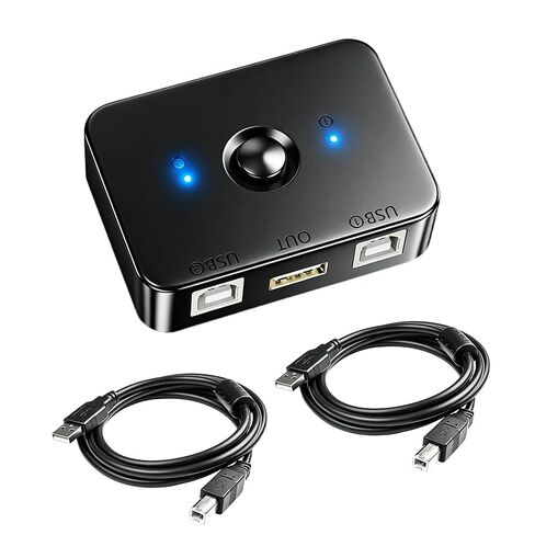 مفتاح مشاركة الطابعة USB 2.0، محدد يدوي بمنفذي USB B لجهازي كمبيوتر مشاركة طابعة واحدة - مؤشر LED، يعمل بالحافلة، يتضمن كابلين USB A إلى B بطول 1.5 متر in Kuwait
