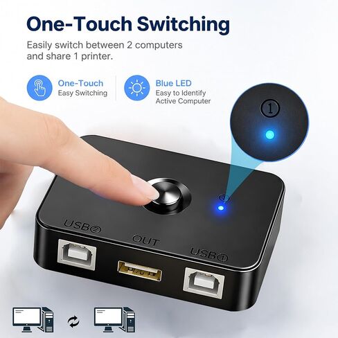 مفتاح مشاركة الطابعة USB 2.0، محدد يدوي بمنفذي USB B لجهازي كمبيوتر مشاركة طابعة واحدة - مؤشر LED، يعمل بالحافلة، يتضمن كابلين USB A إلى B بطول 1.5 متر in Kuwait