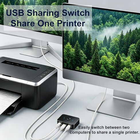 مفتاح مشاركة الطابعة USB 2.0، محدد يدوي بمنفذي USB B لجهازي كمبيوتر مشاركة طابعة واحدة - مؤشر LED، يعمل بالحافلة، يتضمن كابلين USB A إلى B بطول 1.5 متر in Kuwait