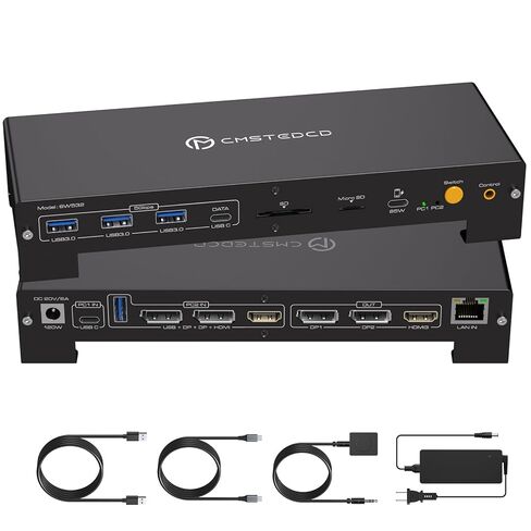 KVM Switch 3 شاشات 2 جهاز كمبيوتر 4K @ 120 هرتز Displayport و4K @ 60 هرتز HDMI USB C KVM Switch محطة إرساء مشتركة شاشات مزدوجة أو ثلاثية لأجهزة الكمبيوتر المحمول Thunderbolt 3 ودعم سطح المكتب 100 واط PD شحن in Kuwait
