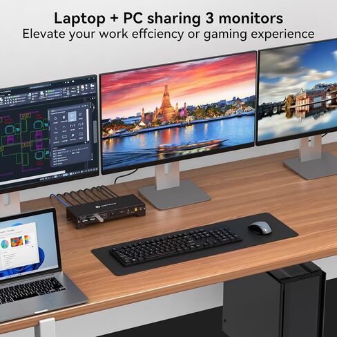 KVM Switch 3 شاشات 2 جهاز كمبيوتر 4K @ 120 هرتز Displayport و4K @ 60 هرتز HDMI USB C KVM Switch محطة إرساء مشتركة شاشات مزدوجة أو ثلاثية لأجهزة الكمبيوتر المحمول Thunderbolt 3 ودعم سطح المكتب 100 واط PD شحن in Kuwait
