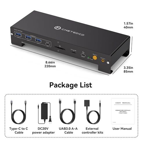 KVM Switch 3 شاشات 2 جهاز كمبيوتر 4K @ 120 هرتز Displayport و4K @ 60 هرتز HDMI USB C KVM Switch محطة إرساء مشتركة شاشات مزدوجة أو ثلاثية لأجهزة الكمبيوتر المحمول Thunderbolt 3 ودعم سطح المكتب 100 واط PD شحن in Kuwait
