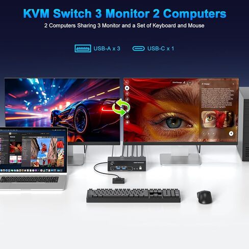 8K HDMI+DP USB3.0 KVM Switch 3x3، شاشة مزدوجة 3 قنوات، شاشة ثلاثية مع صوت in Kuwait