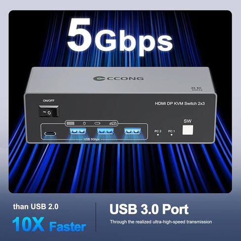 8K HDMI+DP USB3.0 KVM Switch 3x3، شاشة مزدوجة 3 قنوات، شاشة ثلاثية مع صوت in Kuwait