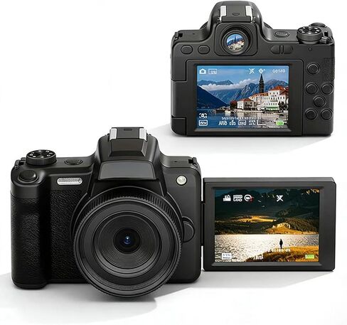 كاميرا Yunseity الرقمية، كاميرا فيديو بدقة 68 ميجابكسل بدقة 4K وتكبير 28X AF MF مع حامل فلاش للشاشة الساخنة مقاس 2.8 بوصة و180 درجة للتصوير الفوتوغرافي in Kuwait
