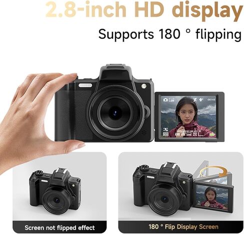 كاميرا Yunseity الرقمية، كاميرا فيديو بدقة 68 ميجابكسل بدقة 4K وتكبير 28X AF MF مع حامل فلاش للشاشة الساخنة مقاس 2.8 بوصة و180 درجة للتصوير الفوتوغرافي in Kuwait