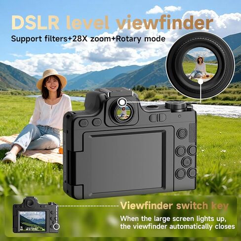 كاميرا Yunseity الرقمية، كاميرا فيديو بدقة 68 ميجابكسل بدقة 4K وتكبير 28X AF MF مع حامل فلاش للشاشة الساخنة مقاس 2.8 بوصة و180 درجة للتصوير الفوتوغرافي in Kuwait
