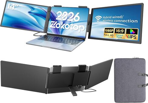 One Cable No Driver Laptop Screen Extender, 14" FHD IPS Ultra-Slim Triple Portable Monitor, 1-Min Setup Single USB-C HDMI Wi-Fi Plug & Play Travel Monitor for 13"-16.5" Windows & MacBook in Kuwait