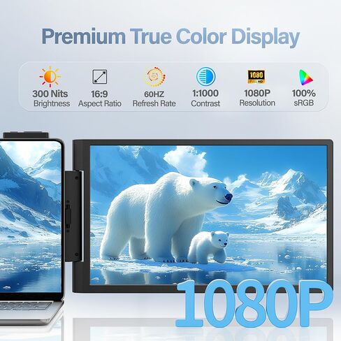 One Cable No Driver Laptop Screen Extender, 14" FHD IPS Ultra-Slim Triple Portable Monitor, 1-Min Setup Single USB-C HDMI Wi-Fi Plug & Play Travel Monitor for 13"-16.5" Windows & MacBook in Kuwait