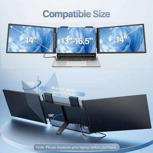 One Cable No Driver Laptop Screen Extender, 14" FHD IPS Ultra-Slim Triple Portable Monitor, 1-Min Setup Single USB-C HDMI Wi-Fi Plug & Play Travel Monitor for 13"-16.5" Windows & MacBook in Kuwait