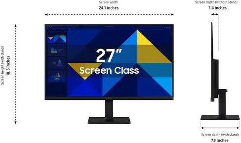 شاشة سامسونج 27 بوصة S3 Series IPS LED FHD، وضع الألعاب، معدل تحديث 100 هرتز، وضع حماية العين، HDMI، D-sub، أسود، مع كابل HDMI in Kuwait