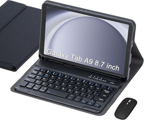 Keyboard Case for Samsung Galaxy Tab A11/ Tab A9 8.7-Inch 2025/2023, Wireless Detachable Keyboard and Mouse, Thin & Light Case with S Pen Holder, PU Folio Stand (Black) in Kuwait